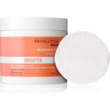 

Очищающие подушечки Revolution Skincare Brighten с 3% гликолевой кислотой - 60 подушечек Revolution Beauty