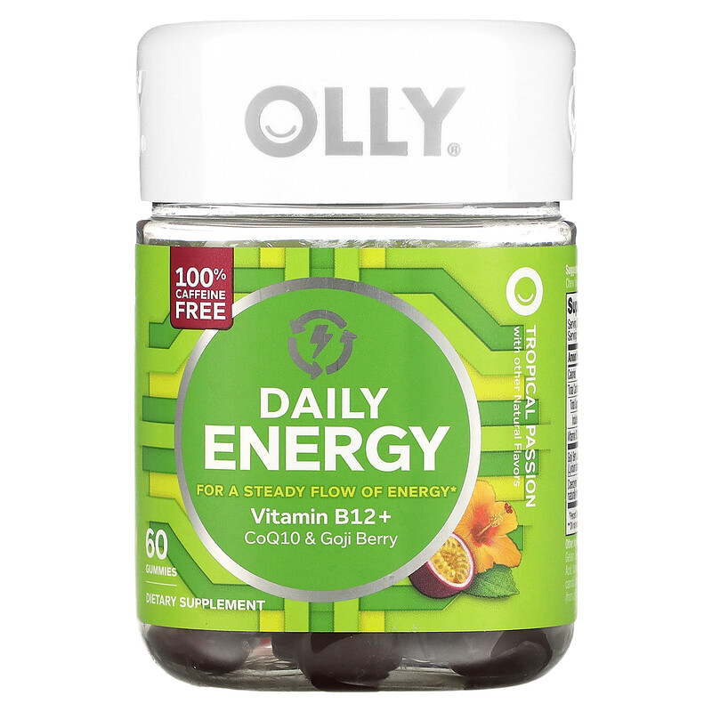 

OLLY, Daily Energy, без кофеина, Tropical Passion, 60 жевательных таблеток