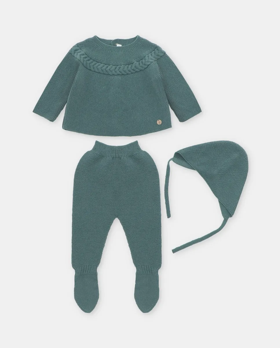 

Детский комплект из 3 предметов вязаный, бутылочно-зеленого цвета Martín Aranda