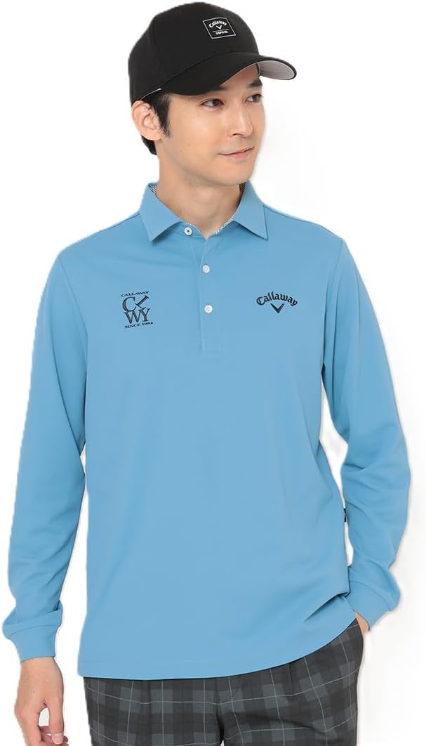 

Мужская рубашка-поло с длинным рукавом Callaway C25233100, классическая, простая, влагоотводящая, быстросохнущая, с защитой от УФ-излучения, для игры в гольф, синий