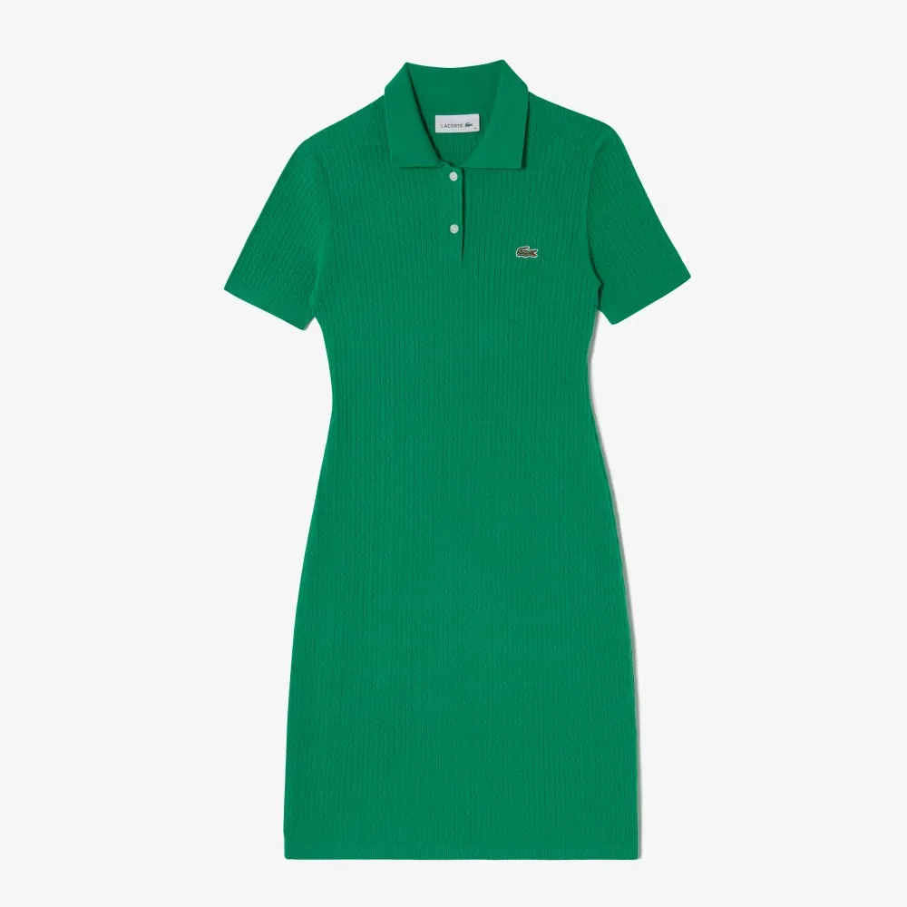 Платье-свитер Lacoste вязаное, короткий рукав, зеленый — фото 4