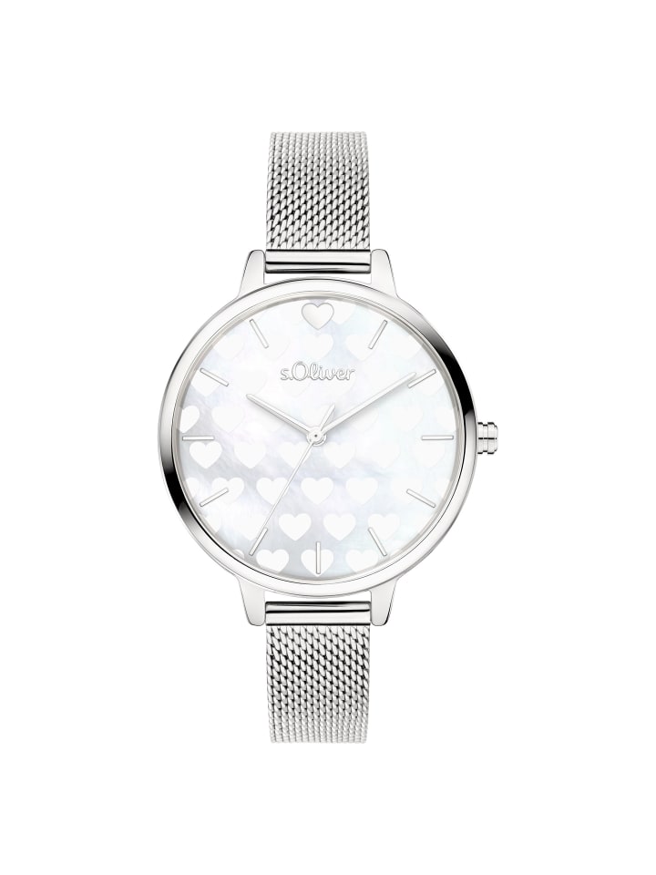 

s.Oliver Наручные часы с перламутровыми и сердечкообразными деталями на циферблате, серебристого цвета