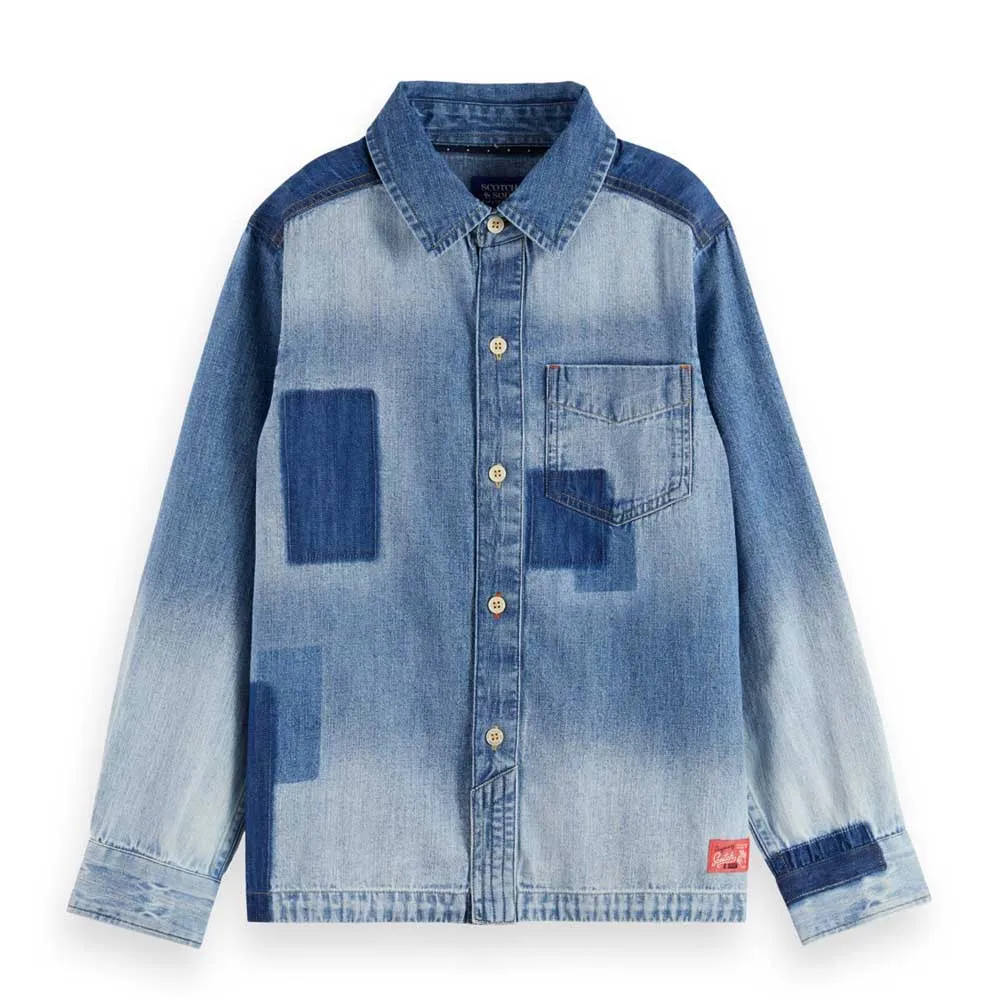 

Куртка-рубашка-накидка из выстиранного лоскутного шитья Scotch & Soda Denim, синий