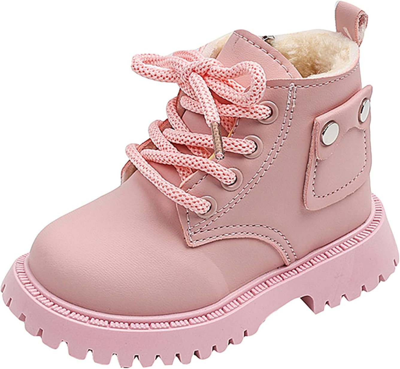

Детские ботильоны для девочек с шерстяной подкладкой, шнуровкой и боковой молнией, удобные плюшевые хлопковые ботинки, теплые легкие зимние ботиночки с мягкой плюшевой отделкой для прогулок на улице Generic, Pink
