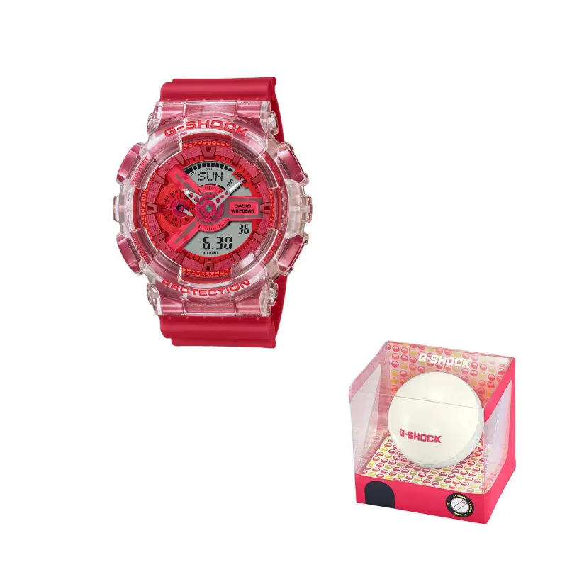 

CASIO Часы Unisex Liquid Crystal/Analog Dual Display Series Red Watch GA-110GL-4A, Red Watch Dial
