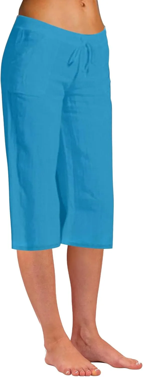 

Женские хлопковые льняные укороченные брюки Casual с кулиской и эластичным поясом