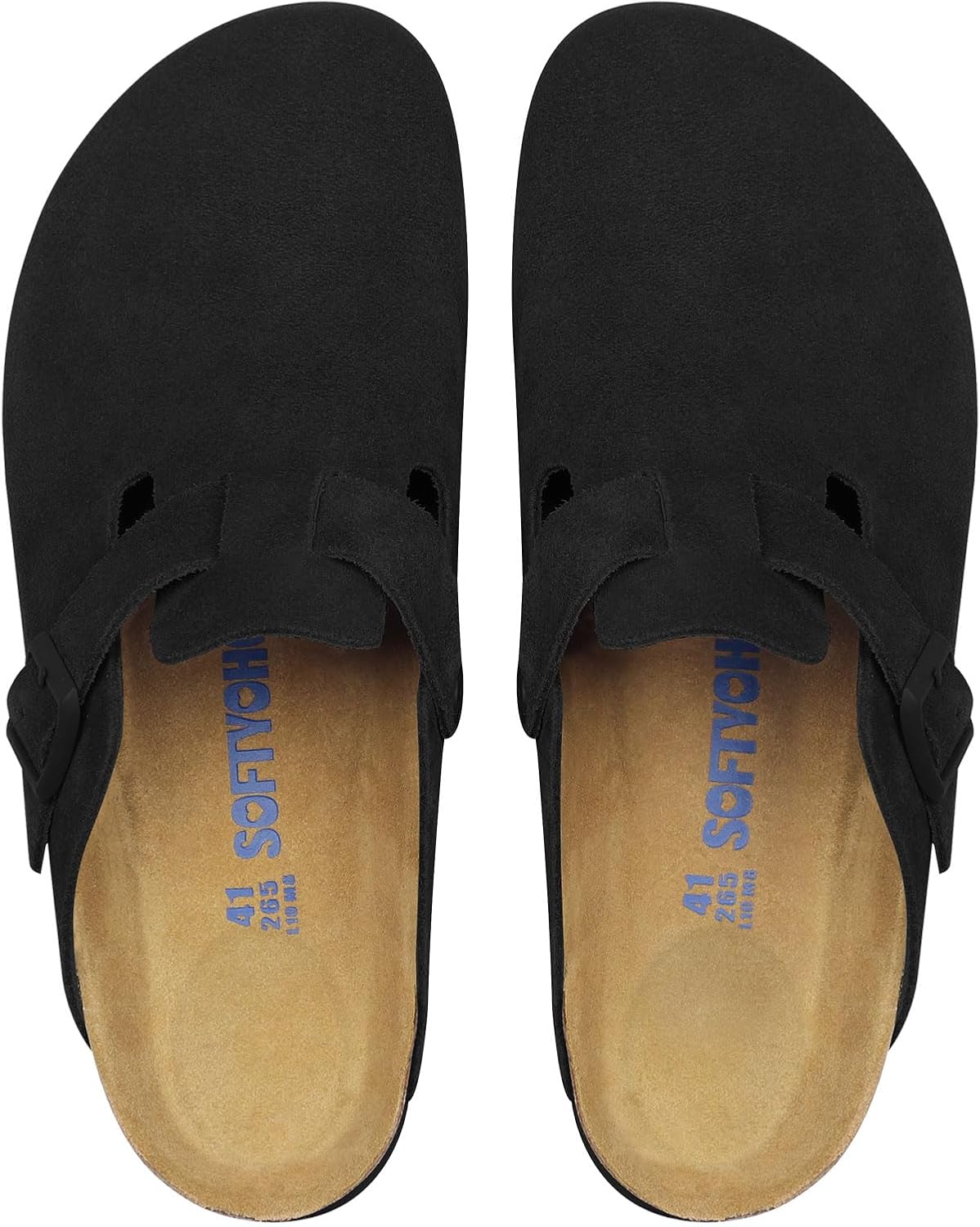 

Сабо для женщин и мужчин, мюли с поддержкой свода стопы и регулируемой пряжкой, замшевые кожаные туфли на пробковой стельке Softyoho, черный