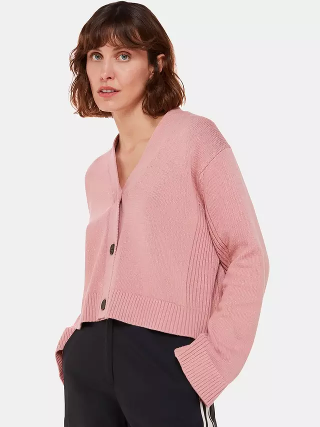 

Кардиган Whistles Nina Rib Detail Cropped Cotton, цвет dusty/pink