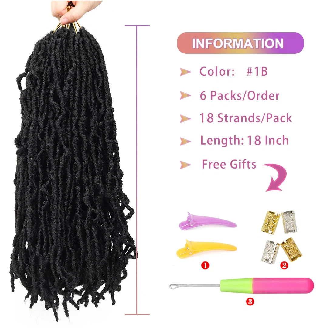 Искусственные дреды Nu Faux Locs Crochet Hair 24 дюйма Beyond The Beauty, #1B — фото 2