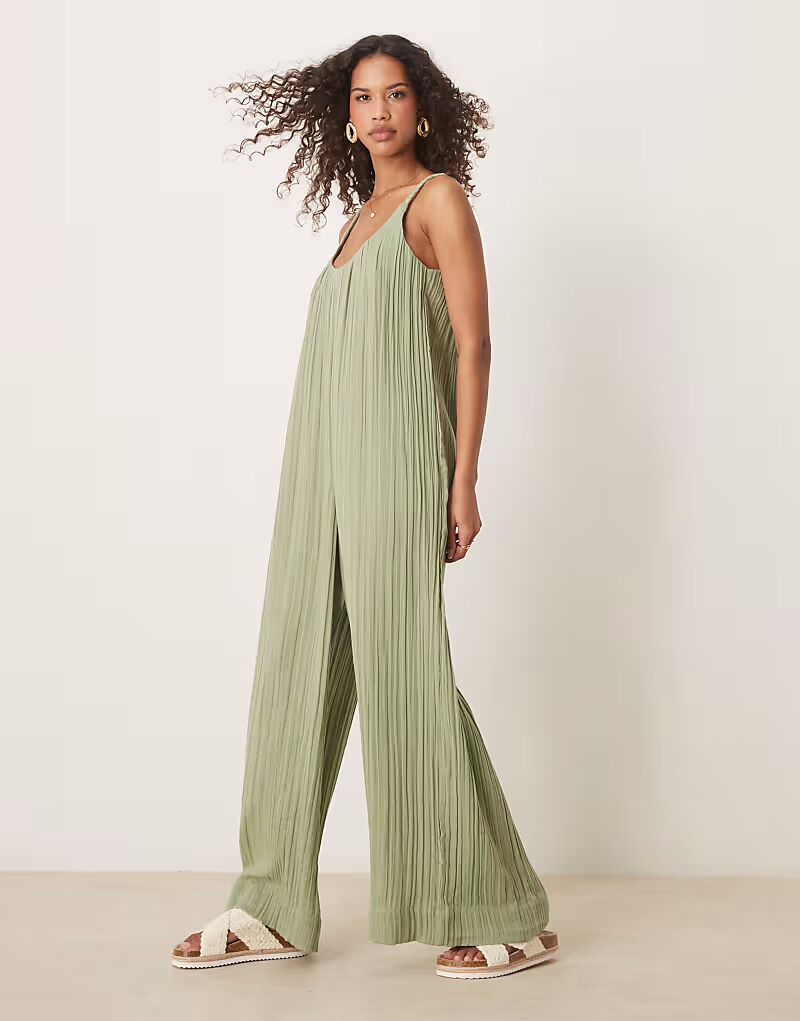 

Комбинезон ASOS DESIGN из двойной ткани с косами и завязками, с круглым вырезом, цвета хаки