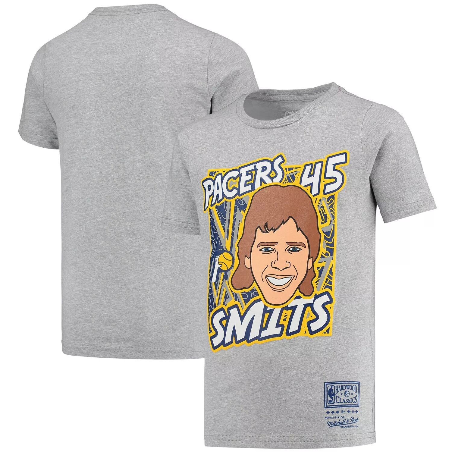 Серая молодежная футболка Mitchell & Ness Rik Smits Indiana Pacers Hardwood Classics King of the Court Player Unbranded — фото 4