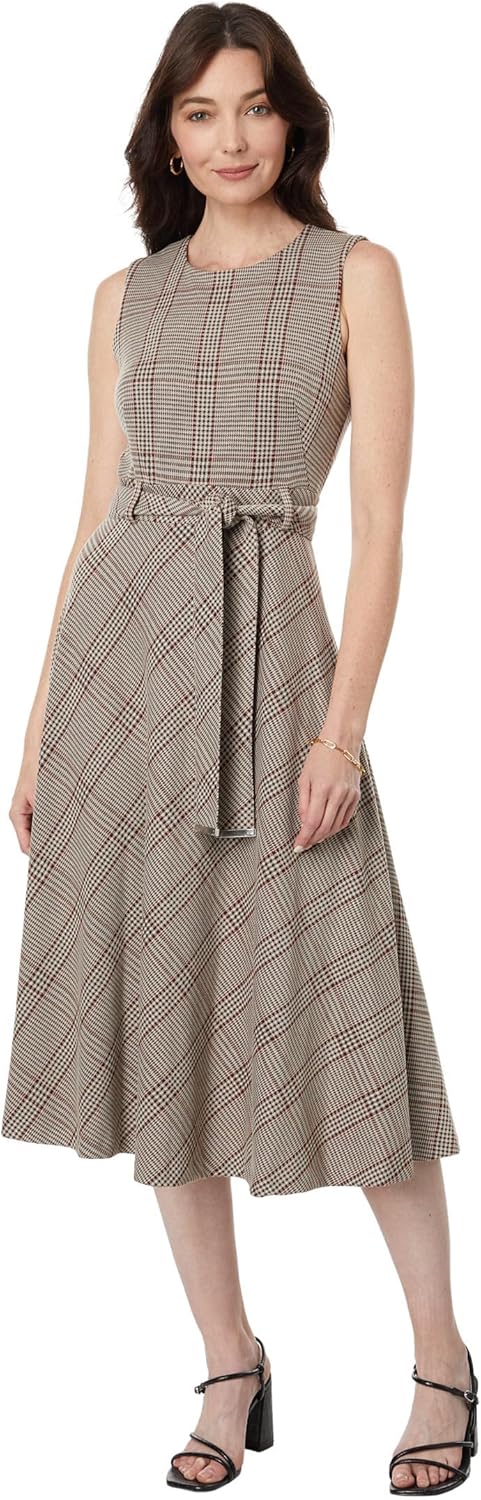 

Платье миди Calvin Klein A-Line Ponte с завязывающимся поясом, Khaki/Red Multi