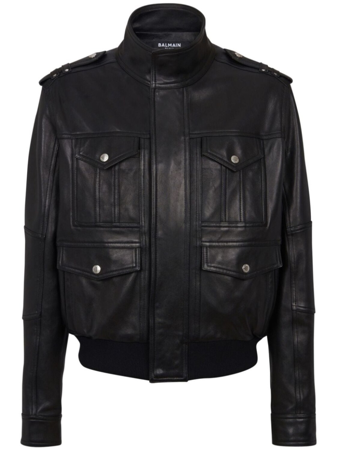 Balmain кожаная куртка с длинными рукавами, черный