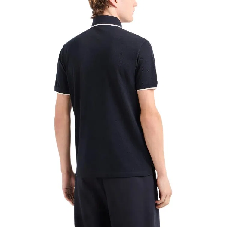 Поло из мерсеризованного пике с микровышивкой орла EMPORIO ARMANI, Black — фото 4