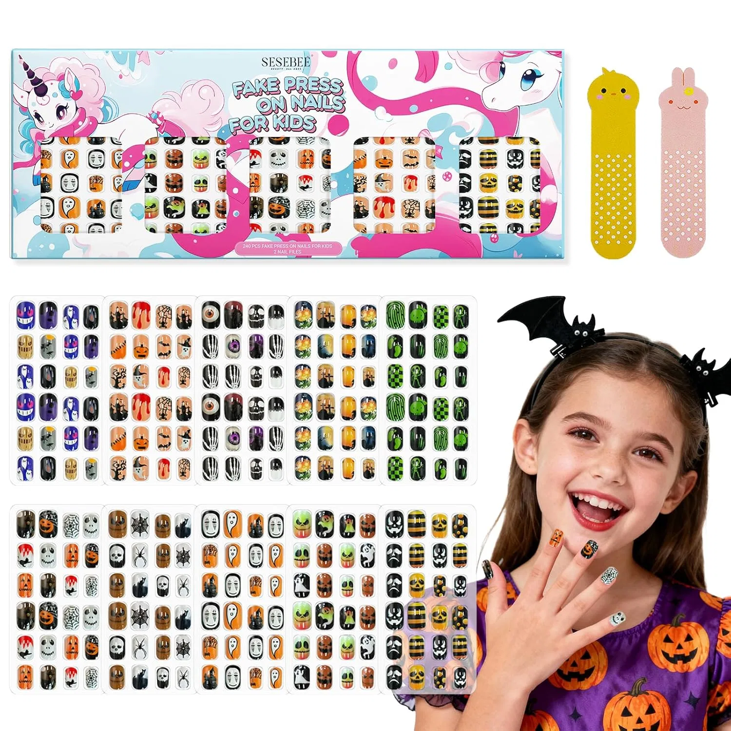 Набор из 240 детских накладных ногтей на Хэллоуин от Generic Sesebee, Halloween.
