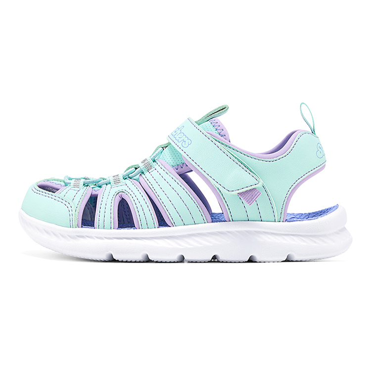 

Skechers Kids Сандалии детские, износостойкие, дышащие, нескользящие, низкие, фиолетово-мятно-зеленые