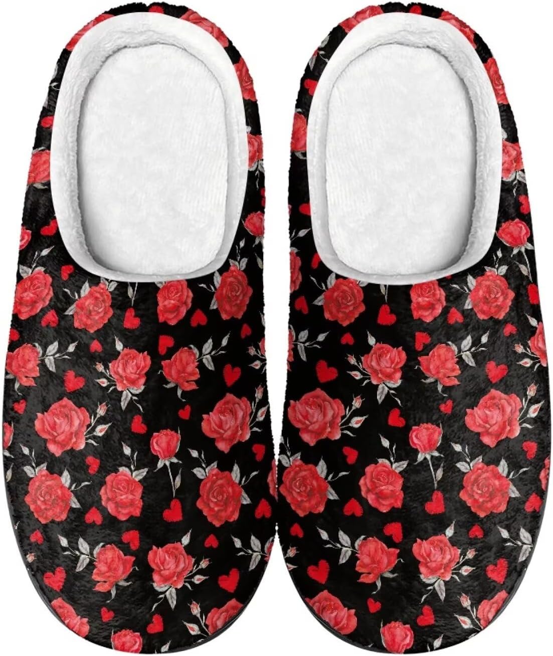 

Мужские и женские нескользящие тапочки, теплые мягкие уютные тапочки из фланели, домашняя обувь для спальни и улицы, размеры 2-12 Zcfygdx, Red Rose Love Print