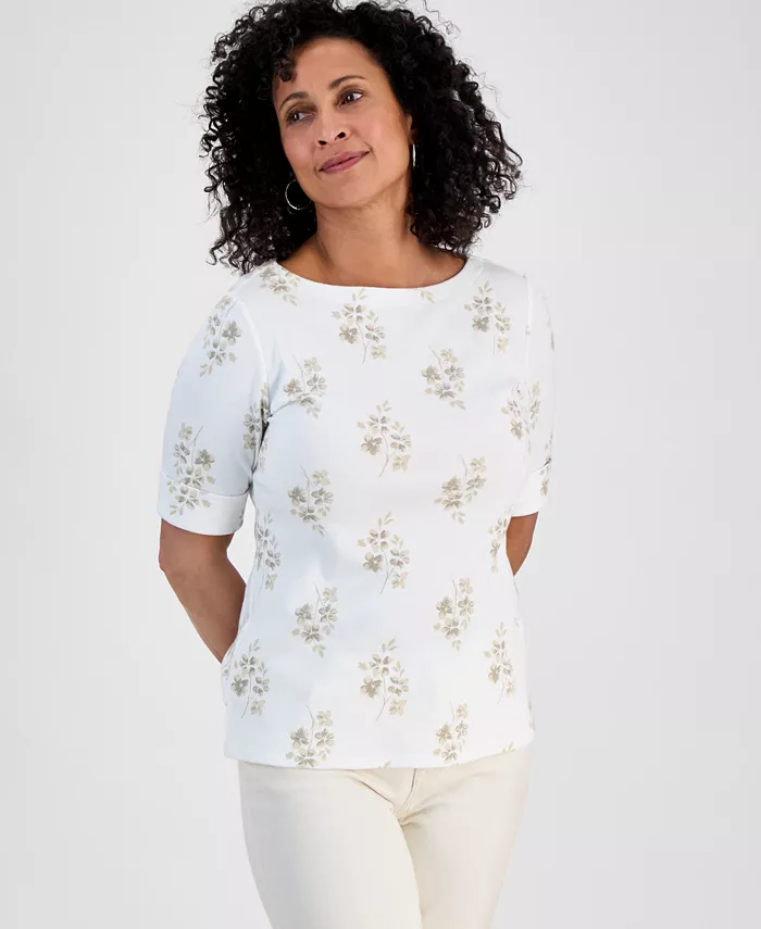 

Женский топ с принтом и лодочкой, с рукавом три четверти Style & Co, белый