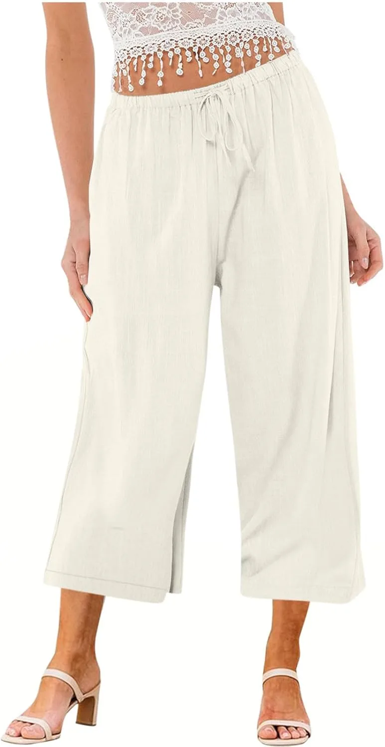 

Женские льняные брюки-палаццо с высокой талией