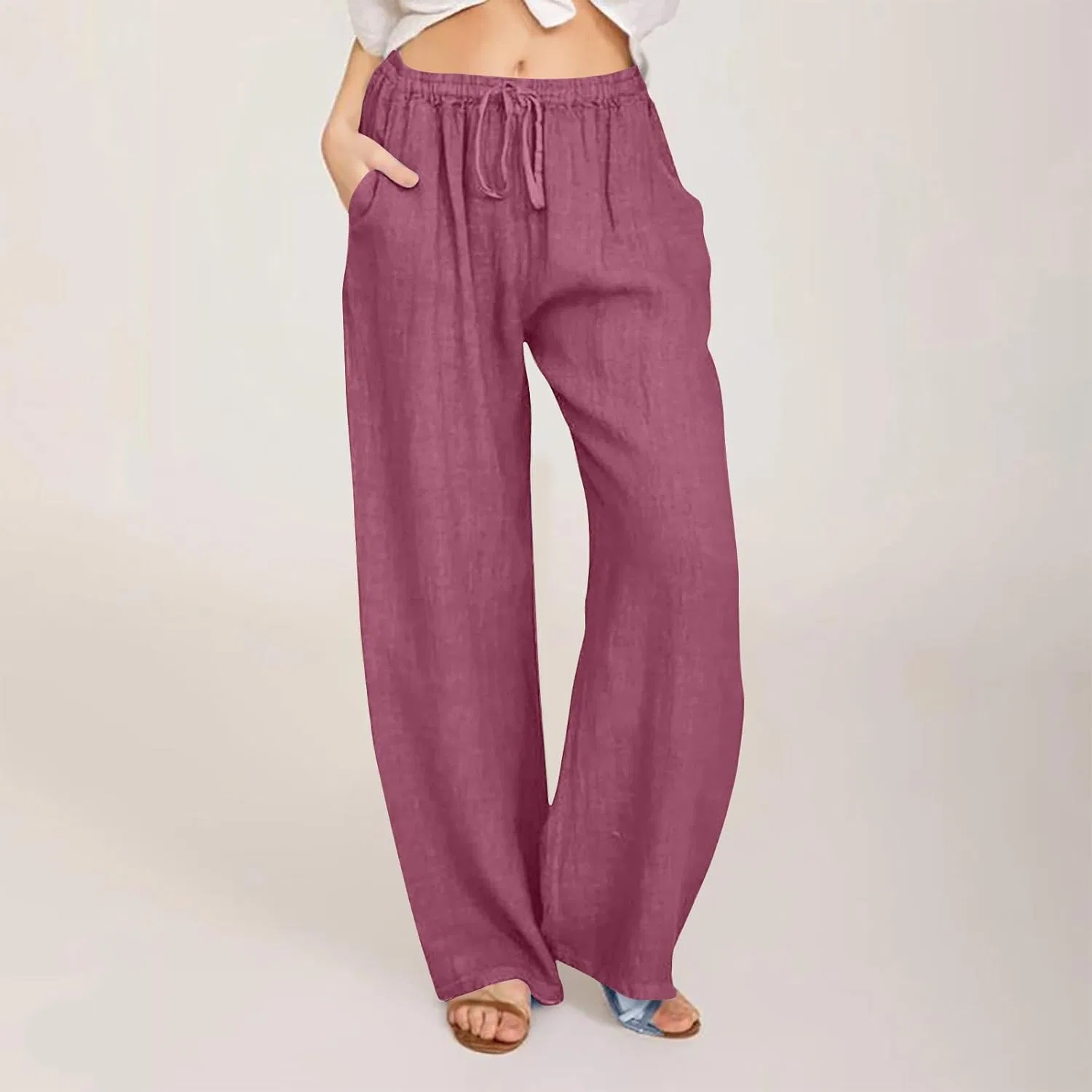 Широкие брюки женские Cotton Linen, Hot Pink — фото 2