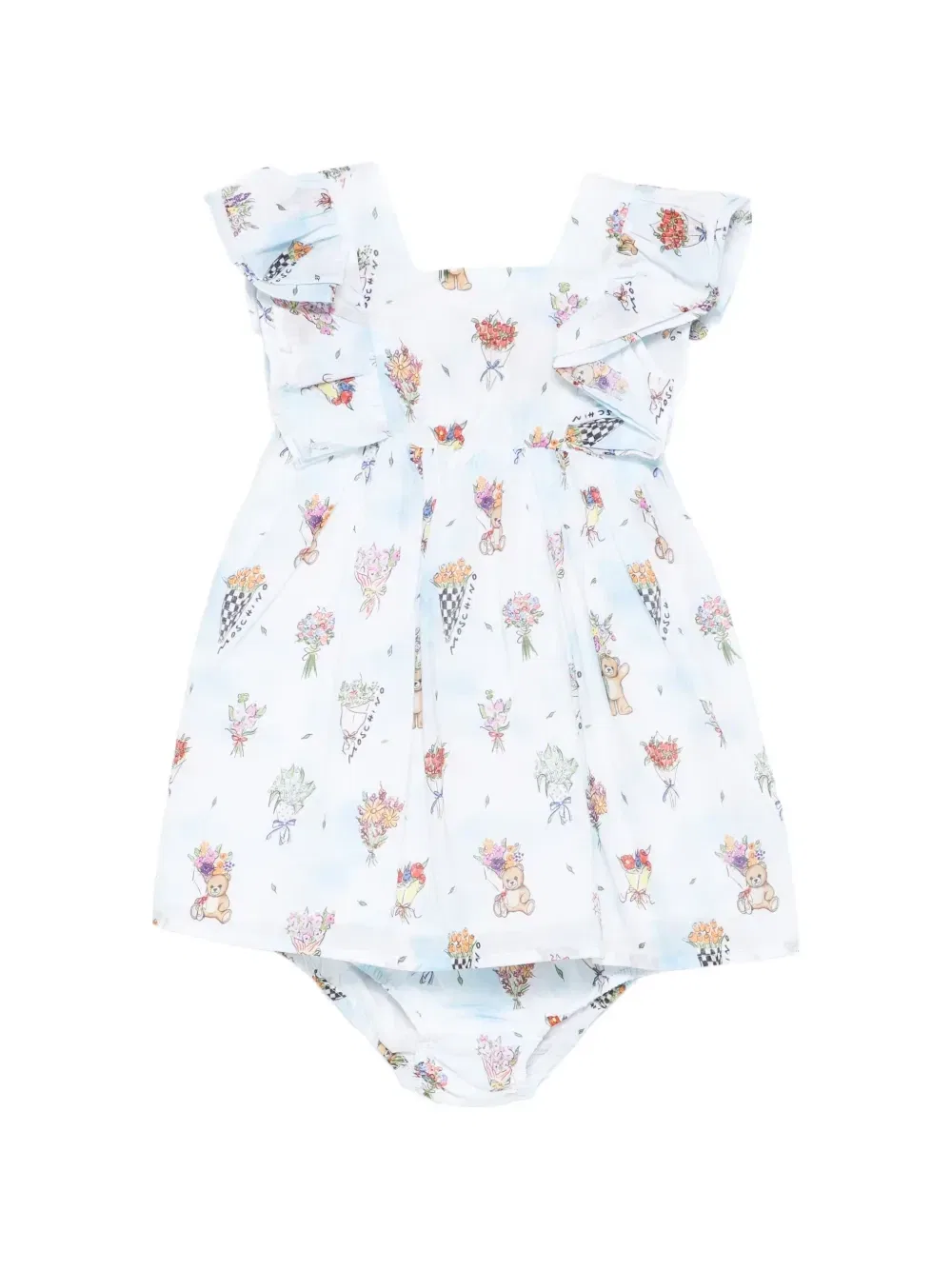 Платье с цветочной аппликацией и оборками Moschino Kids, синий