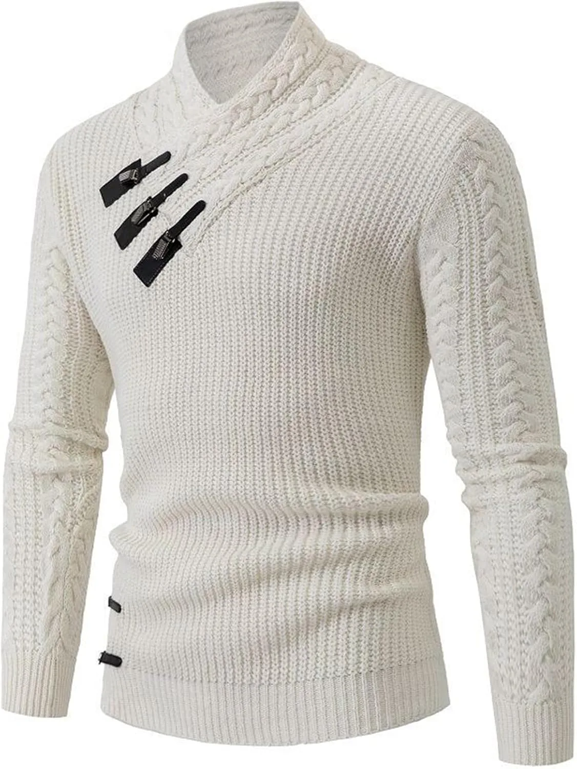 

Мужской стильный вязаный пуловер с застежкой на пуговицах, casual или нарядный с длинным рукавом для осени и зимы, slim fit (XXL, White) ZNEL