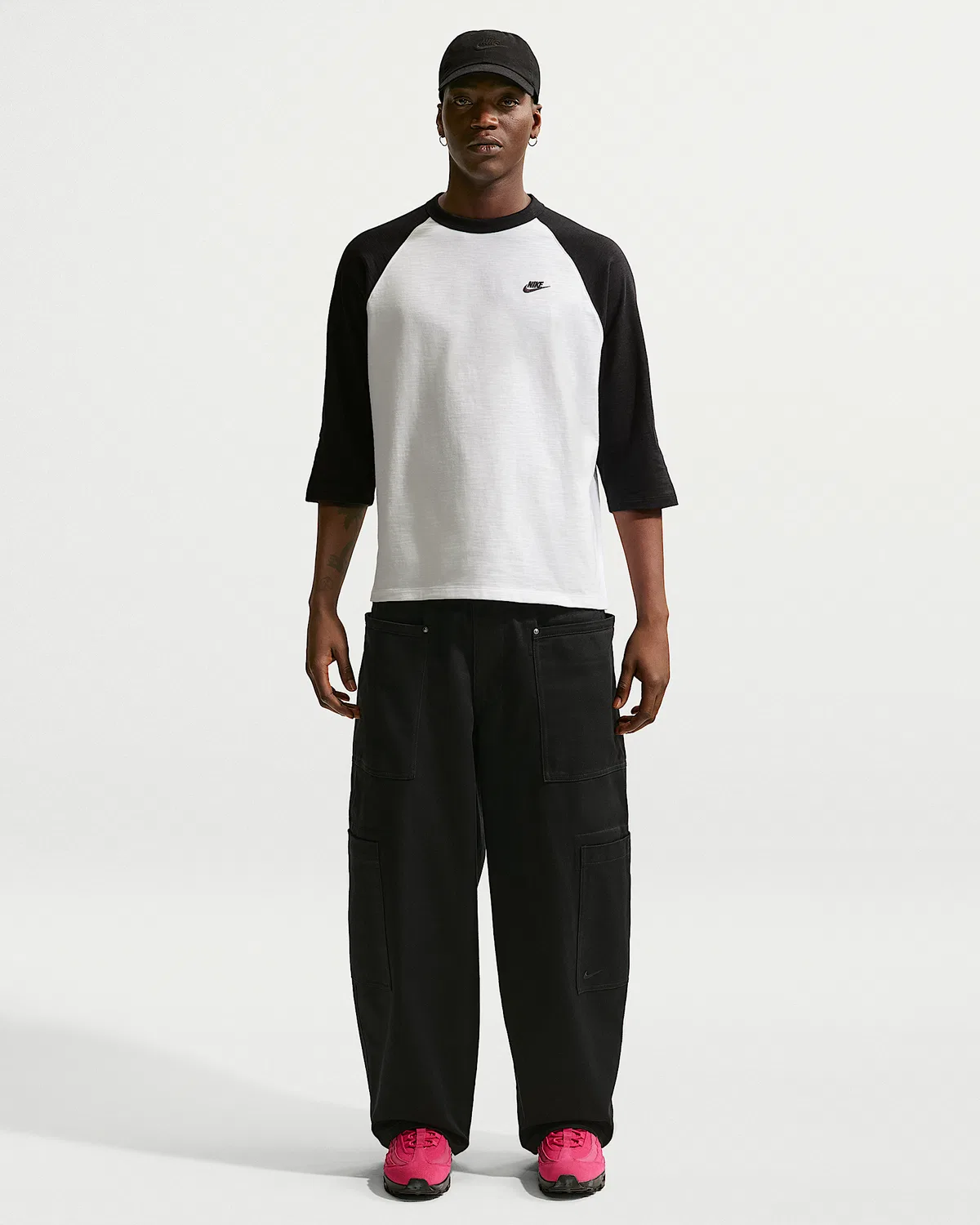 Мужская футболка с рукавом 3/4 реглан Nike Sportswear Club, Black/White/Black — фото 4