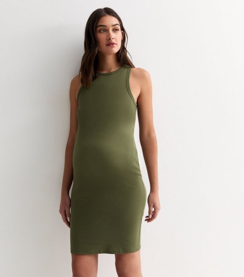 

Мини-платье цвета хаки в рубчик для беременных из эластичного хлопка New Look, хаки