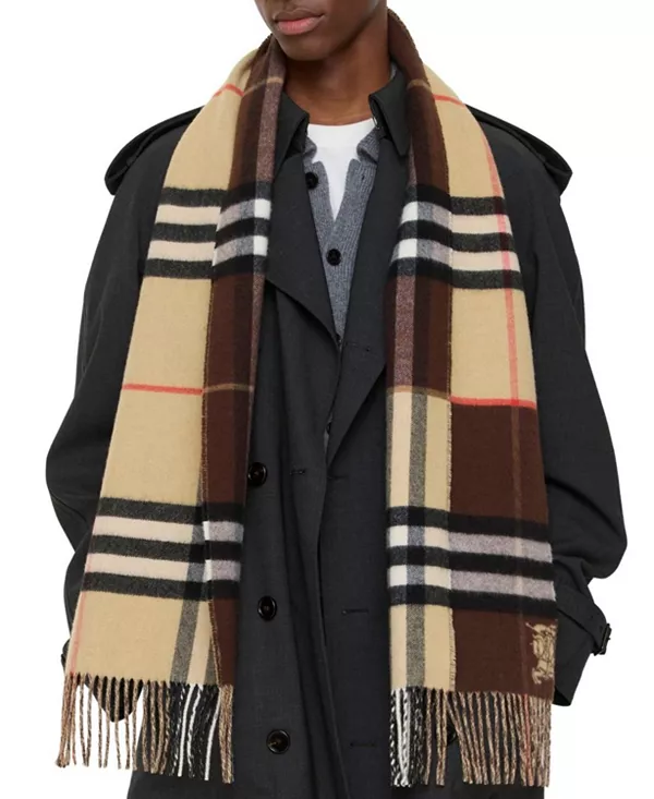 Кашемировый шарф с контрастной клеткой Burberry, коричневый — фото 3
