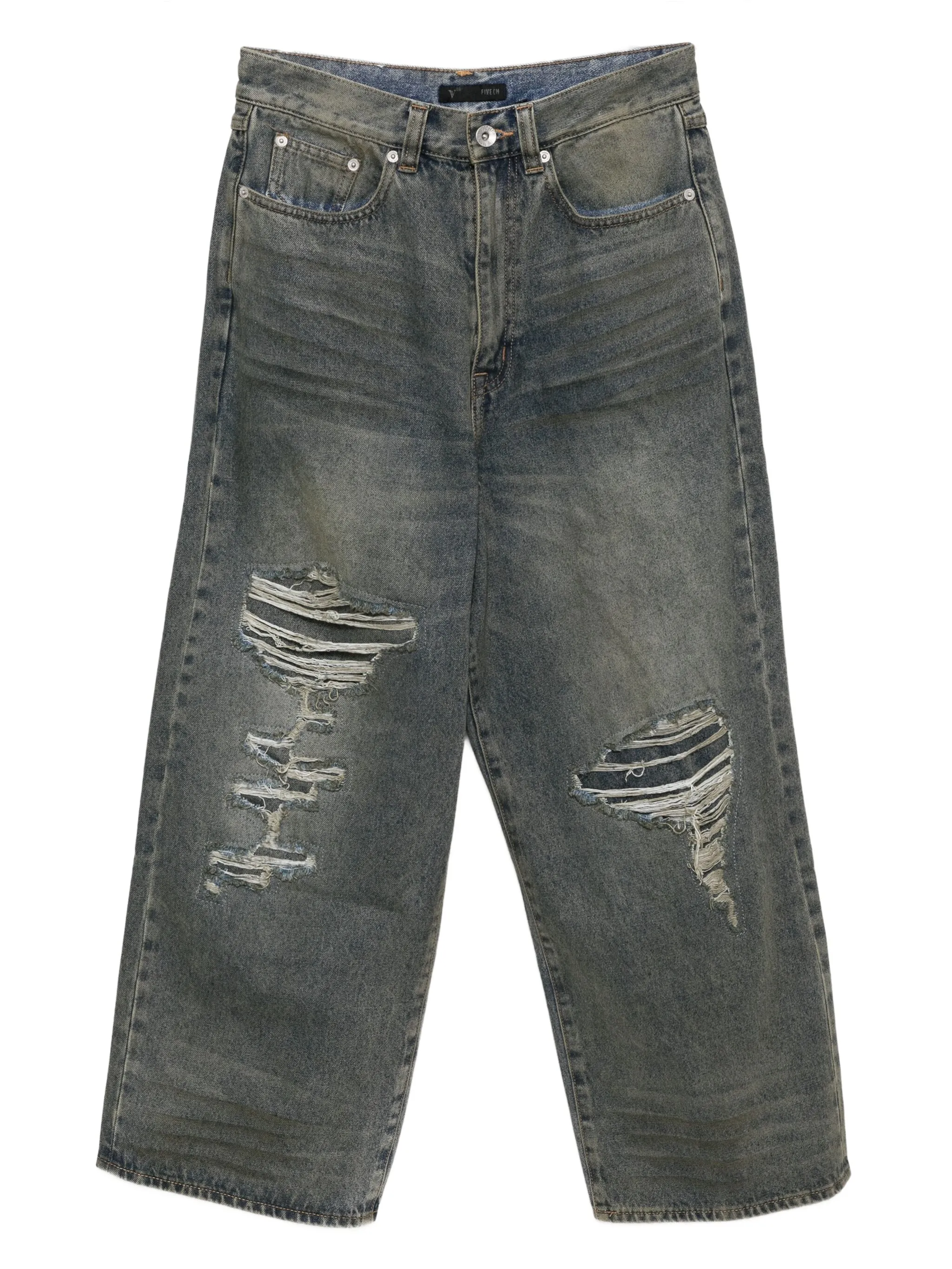 

Широкие джинсы с эффектом потертости Five Cm, синий