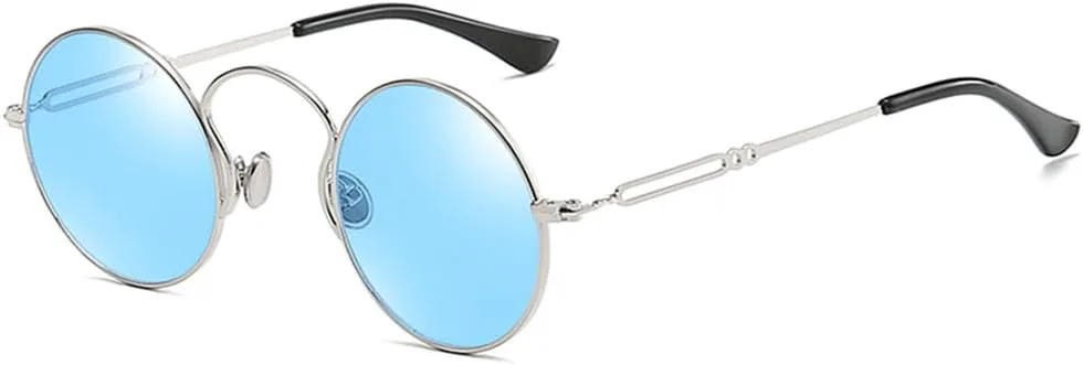 

Модные маленькие круглые поляризованные солнцезащитные очки для мужчин и женщин, стильные зеркальные линзы, ажурная дужка, ретро-дизайн KTUCN, Silver Blue