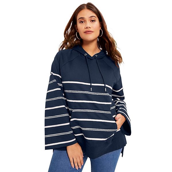 

Толстовка June + Vie с расклешенными рукавами для женщин plus size June & Vie, Navy Horizontal Stripe, Синий, Толстовка June + Vie с расклешенными рукавами для женщин plus size June & Vie, Navy Horizontal Stripe
