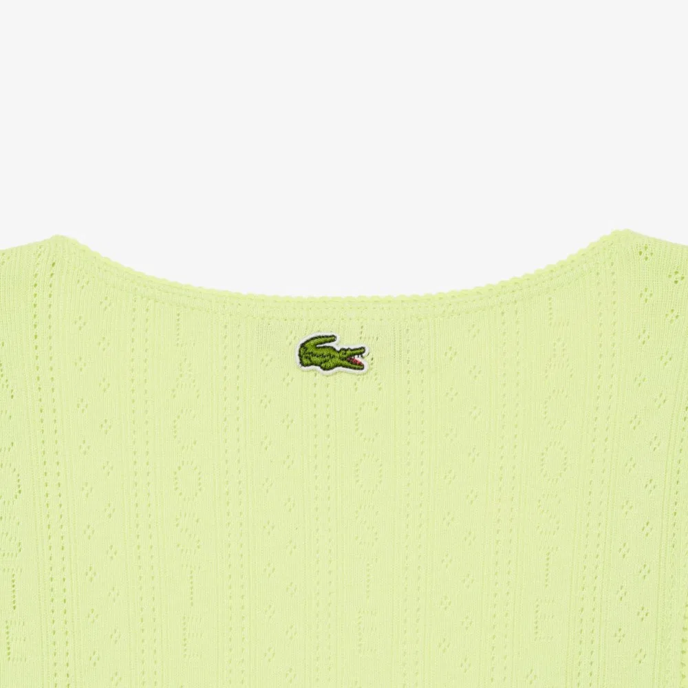 Майка Lacoste Pointelle светло-зелёная, ажурная, женская — фото 4