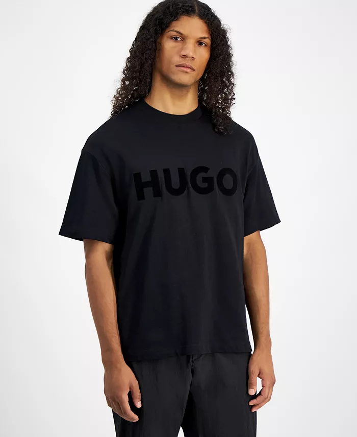 

Мужская футболка с коротким рукавом и круглым вырезом оверсайз с логотипом Hugo Boss, черный