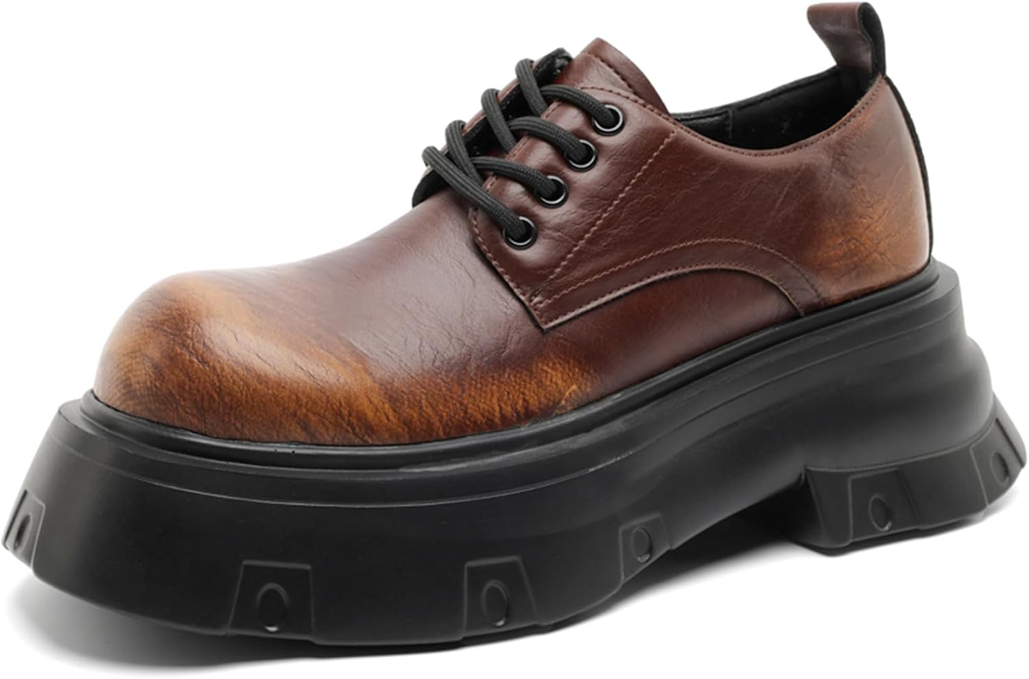 

Мужские кожаные оксфорды на шнуровке с высокой подошвой, массивным круглым носком, подошвой из пены, удобные и нескользящие, для повседневного ношения Tznbgge, коричневый