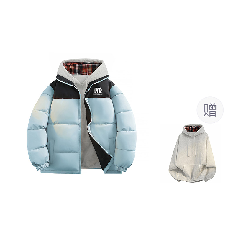 

Пуховик Unisex Stand Collar утепленный стеганый HUANQIU, светло-синий (with plaid sweatshirt)