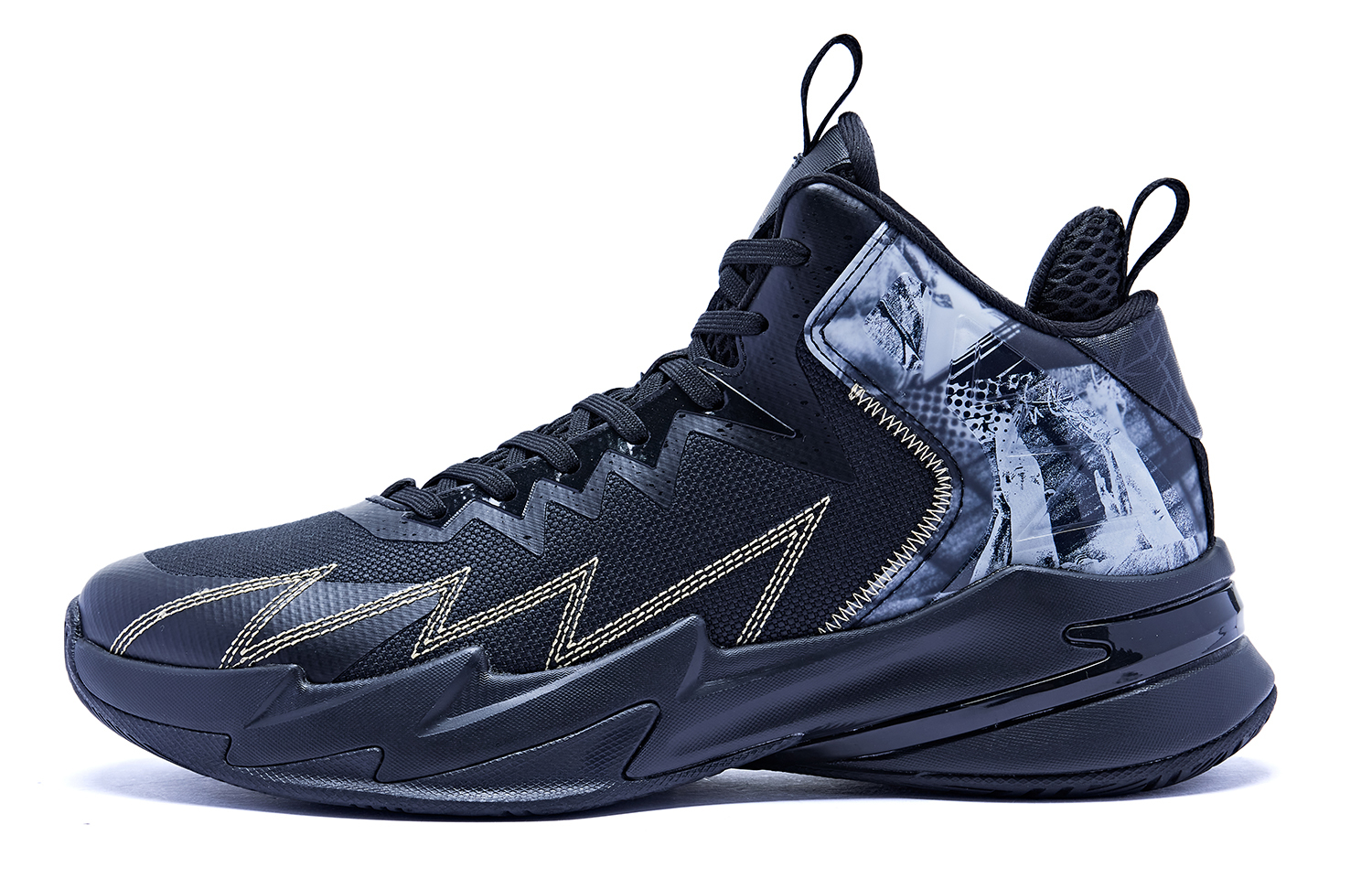 

Износостойкие дышащие баскетбольные кроссовки Mid Top мужские черно-белые QIAODAN
