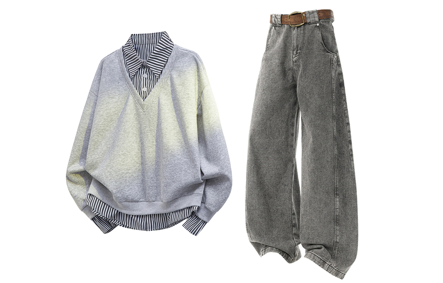 

Повседневная спортивная одежда Unisex с лацканом Moderate X1617, серый top+серый jeans