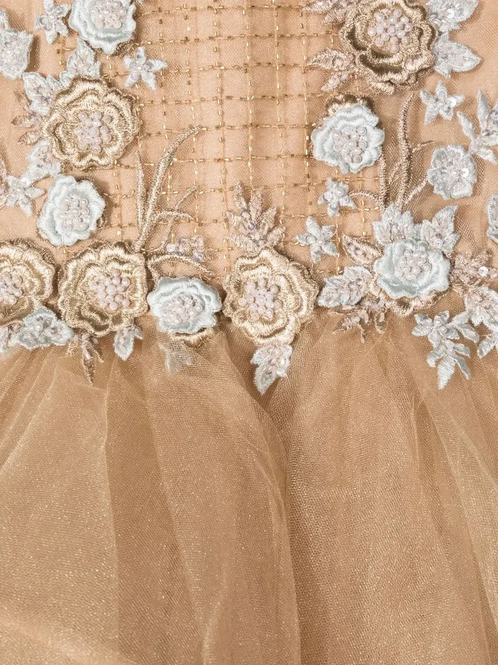 Платье из тюля с цветочной вышивкой Mischka Aoki Kids, золотой — фото 3