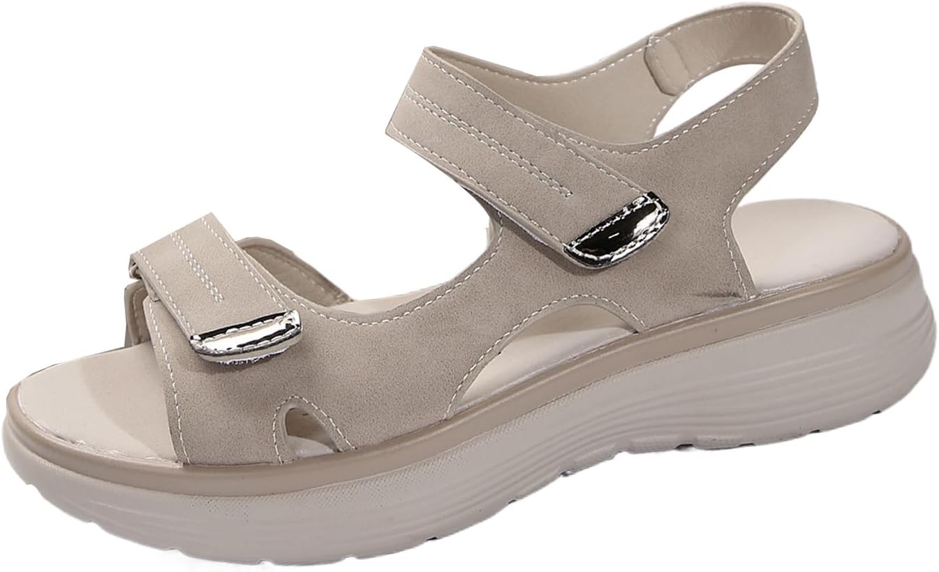 

Ортопедические сандалии ZWRXW для женщин с мягкой амортизирующей подошвой, удобной поддержкой свода стопы, регулируемым ремешком, платформой и танкеткой, летние сандалии для активного отдыха и путешествий, бежевый