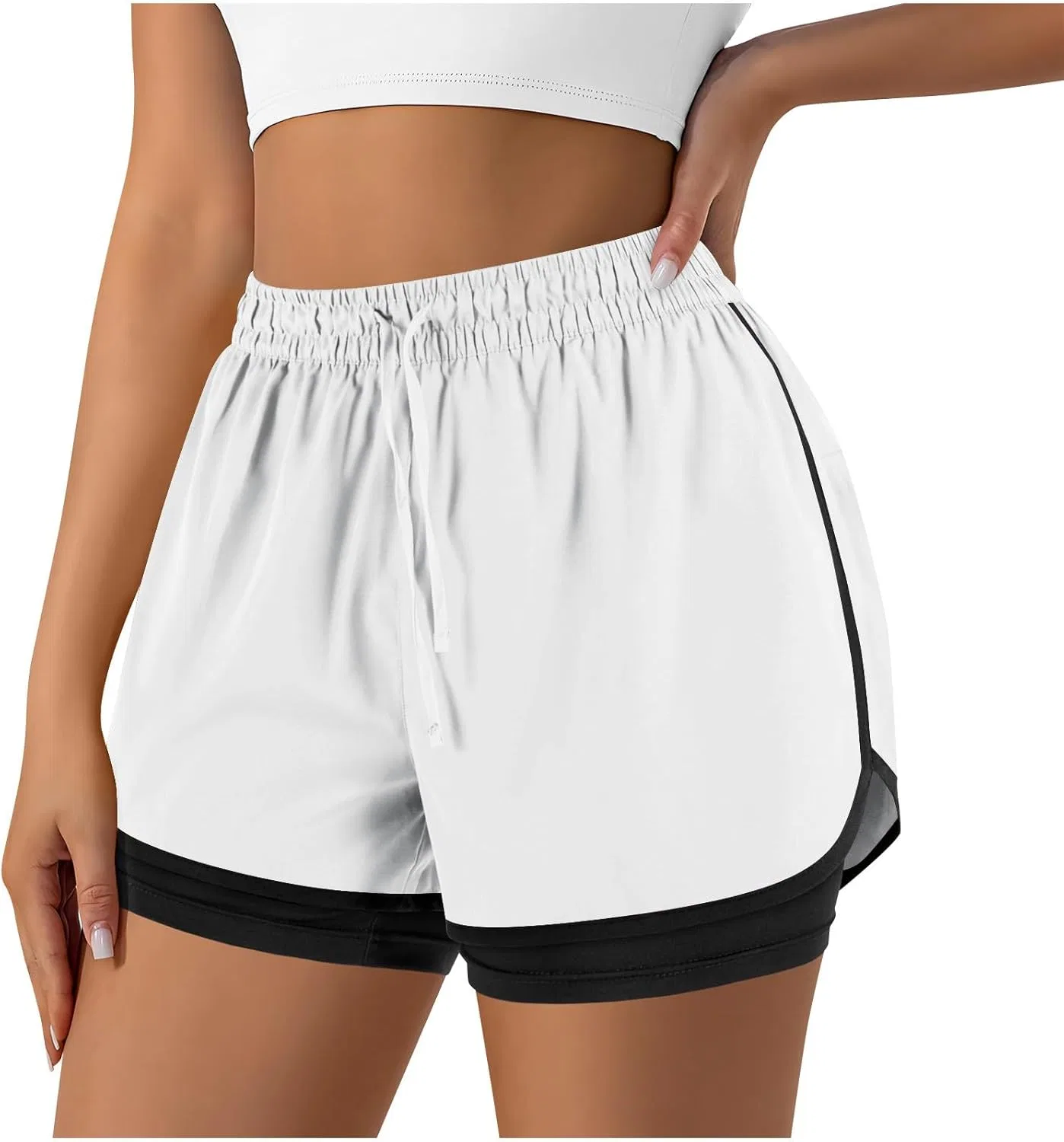 Шорты спортивные женские с высокой талией, White