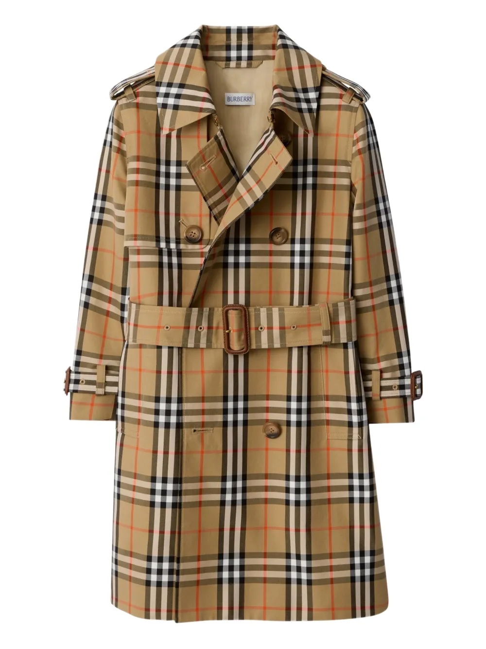 

Двубортный тренч в клетку BURBERRY KIDS, бежевый