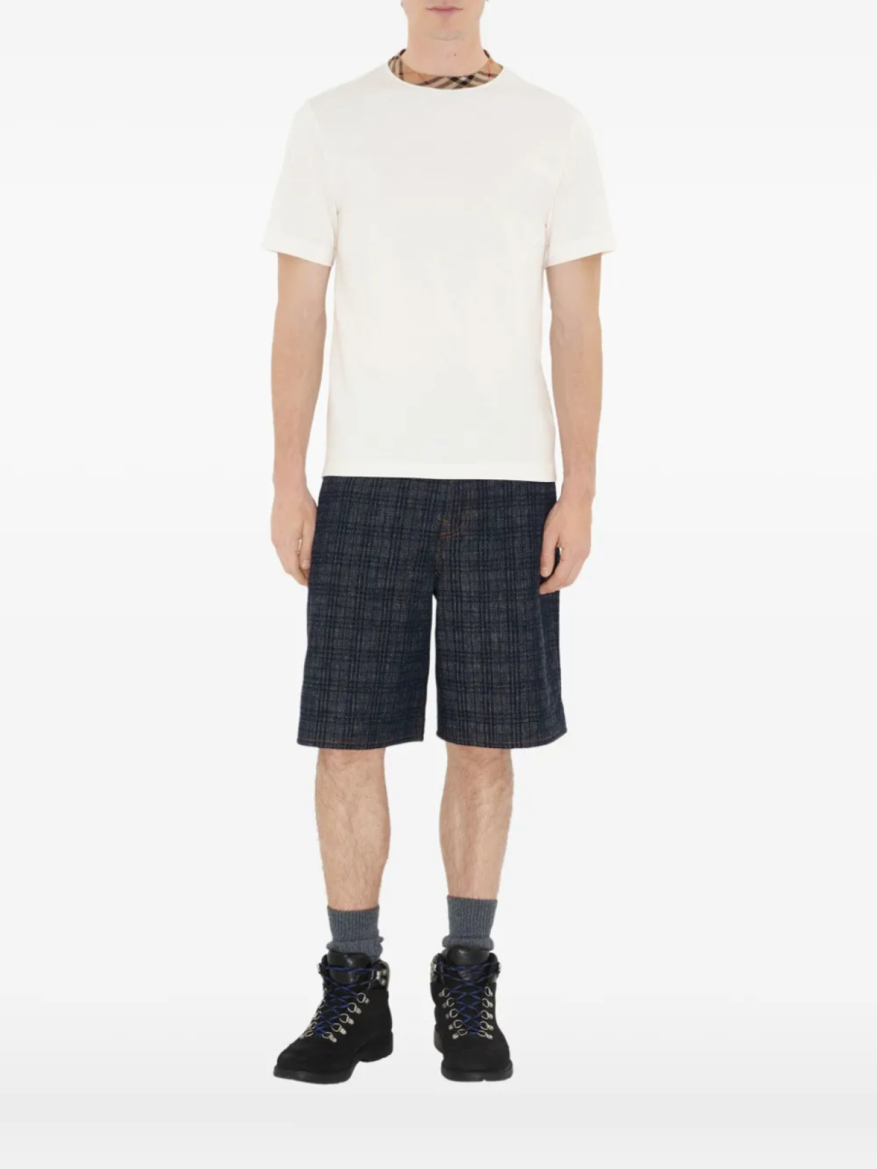 

Burberry checked-trim cotton Футболка, белый
