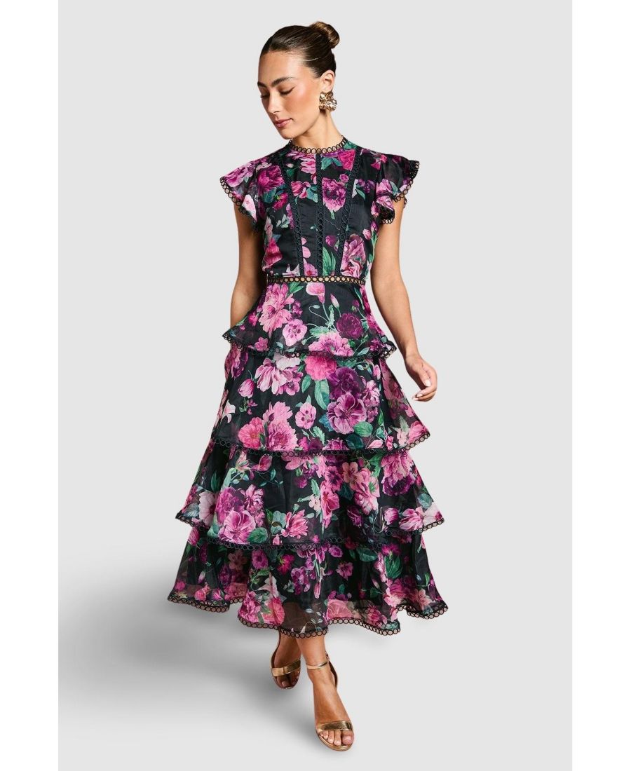 

Платье миди из многоярусной органзы с кружевной отделкой Coast, Navy