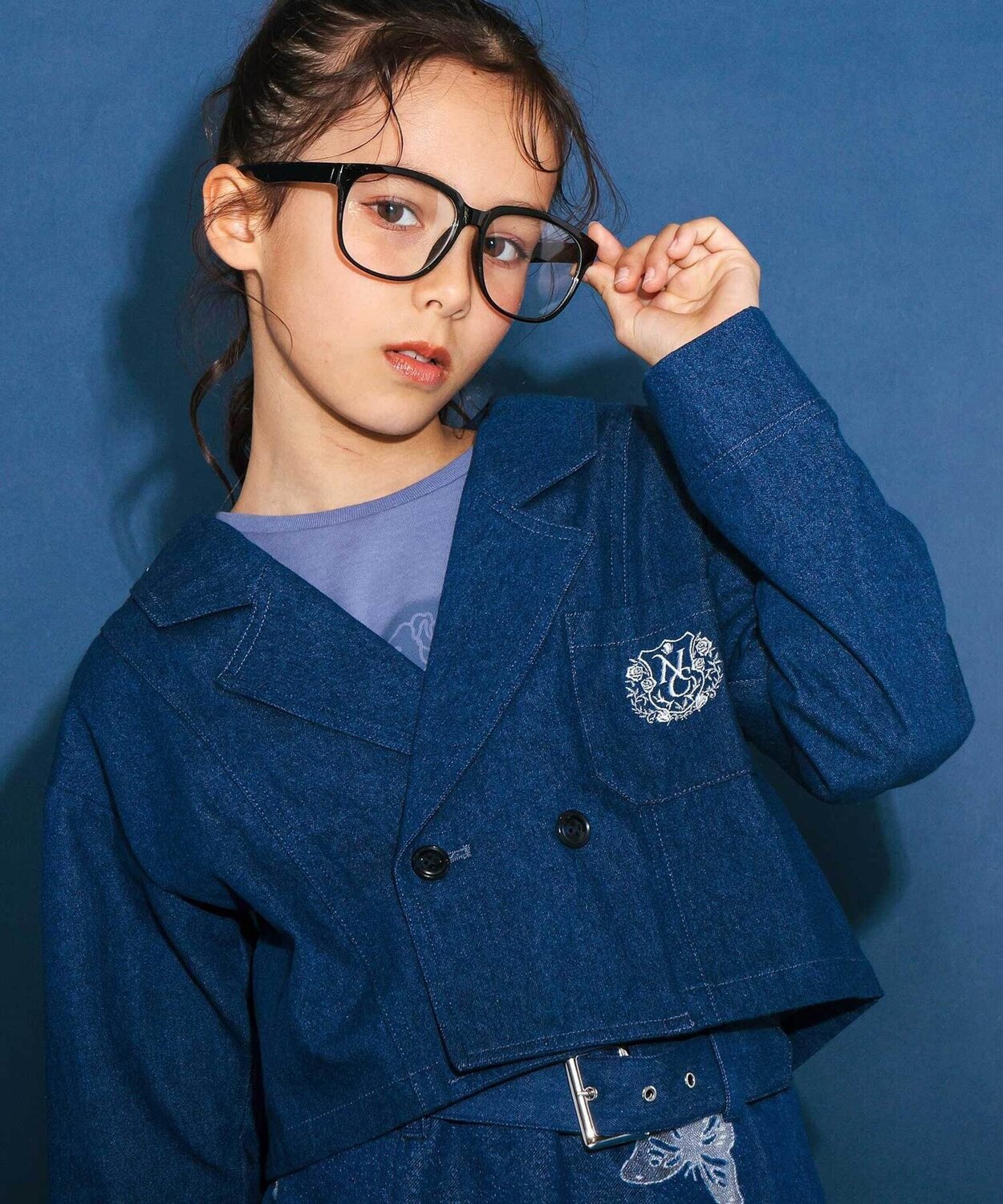 Короткая куртка из саржевой ткани TR в клетку (110–150 см) Nexchic, Navy — фото 4