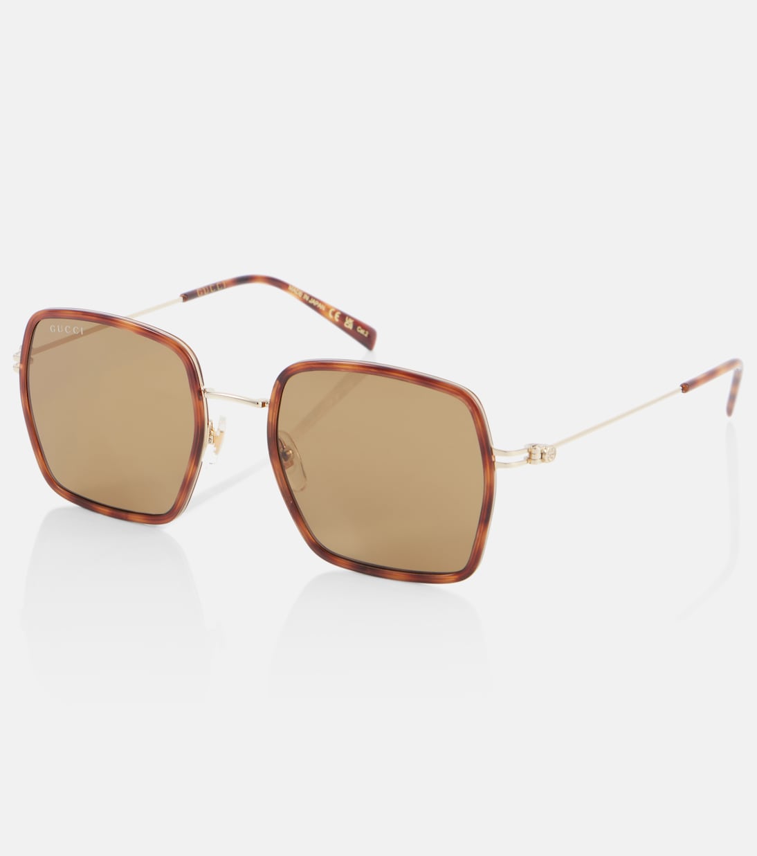 Квадратные солнцезащитные очки Logo Gucci, Havana-Gold-Green — фото 4
