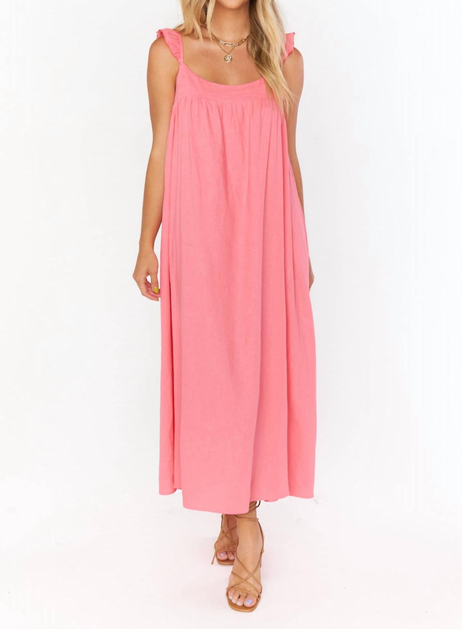 

Платье Oasis Ruffle из льна цвета розового фламинго Show Me Your Mumu