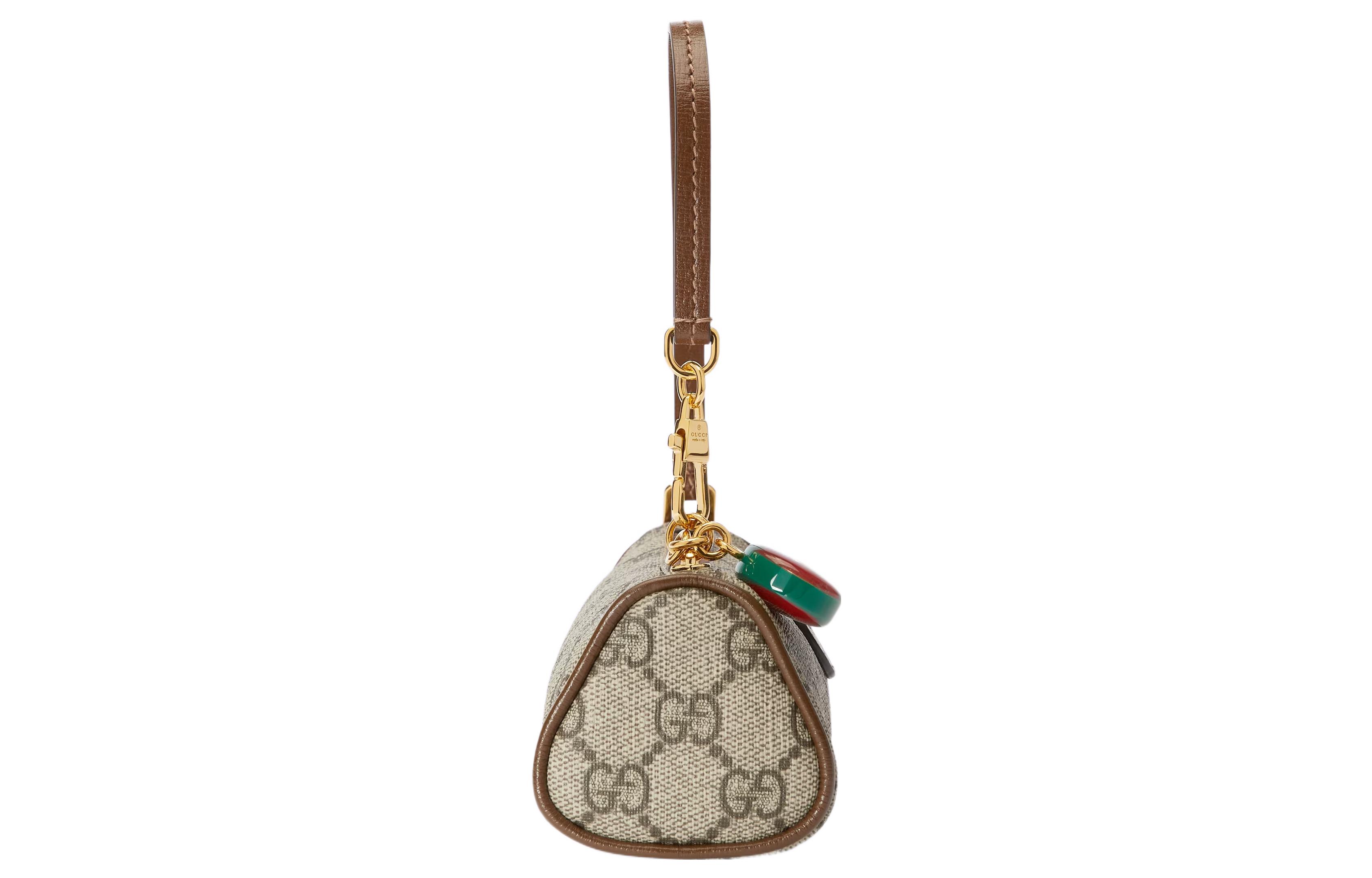 GUCCI Кожаная холщовая сумка мини мужская коричневая — фото 4