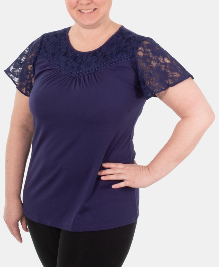 

Топ с кружевной отделкой NY Collection, Navy Mariajose