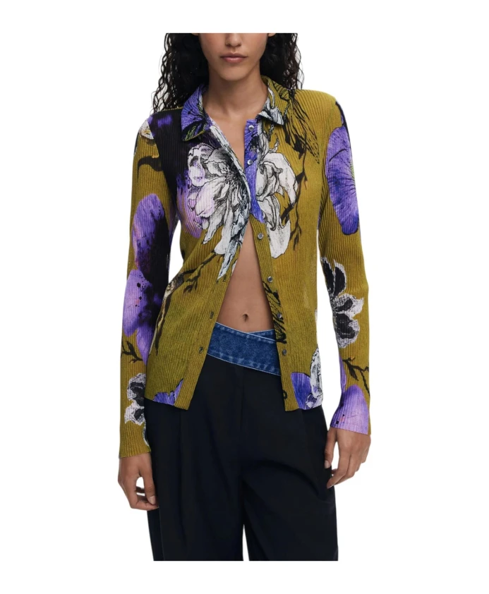 

Блузка с длинными рукавами и цветочным принтом, с пуговицами. Desigual, мультиколор